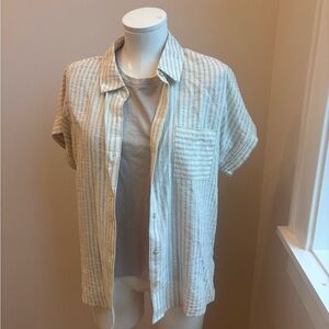 Zara Cream Tee shirt with Blu Pepper Button Down Shirt